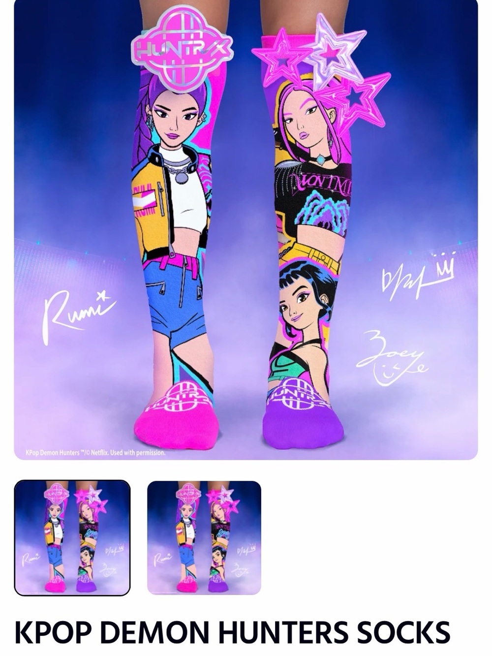 KPOP Demon Hunters Kids Knee-High Socks in Pink & Purple
